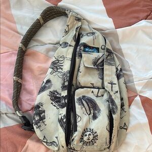 KAVU Beige Sling Bag with Black and Brown Nautical Details